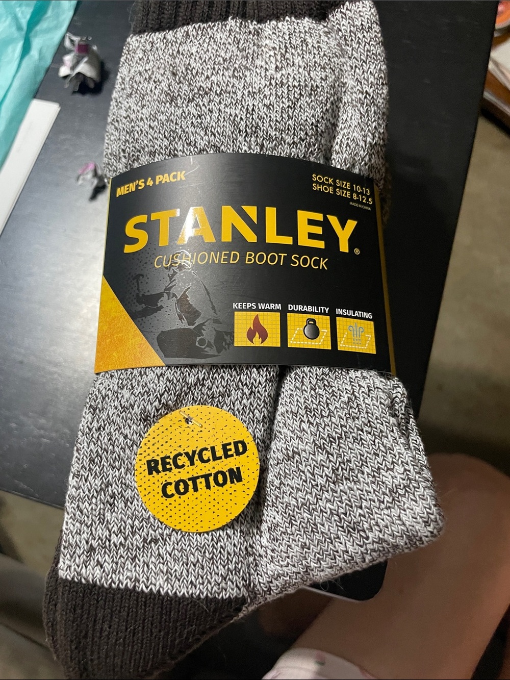 Stanley Men's Cushioned Boot Socks - Black & Gray Heather (4-Pack)